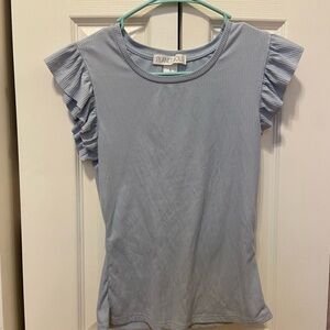 Planet Gold Women's Blue Ruffle Sleeve Top